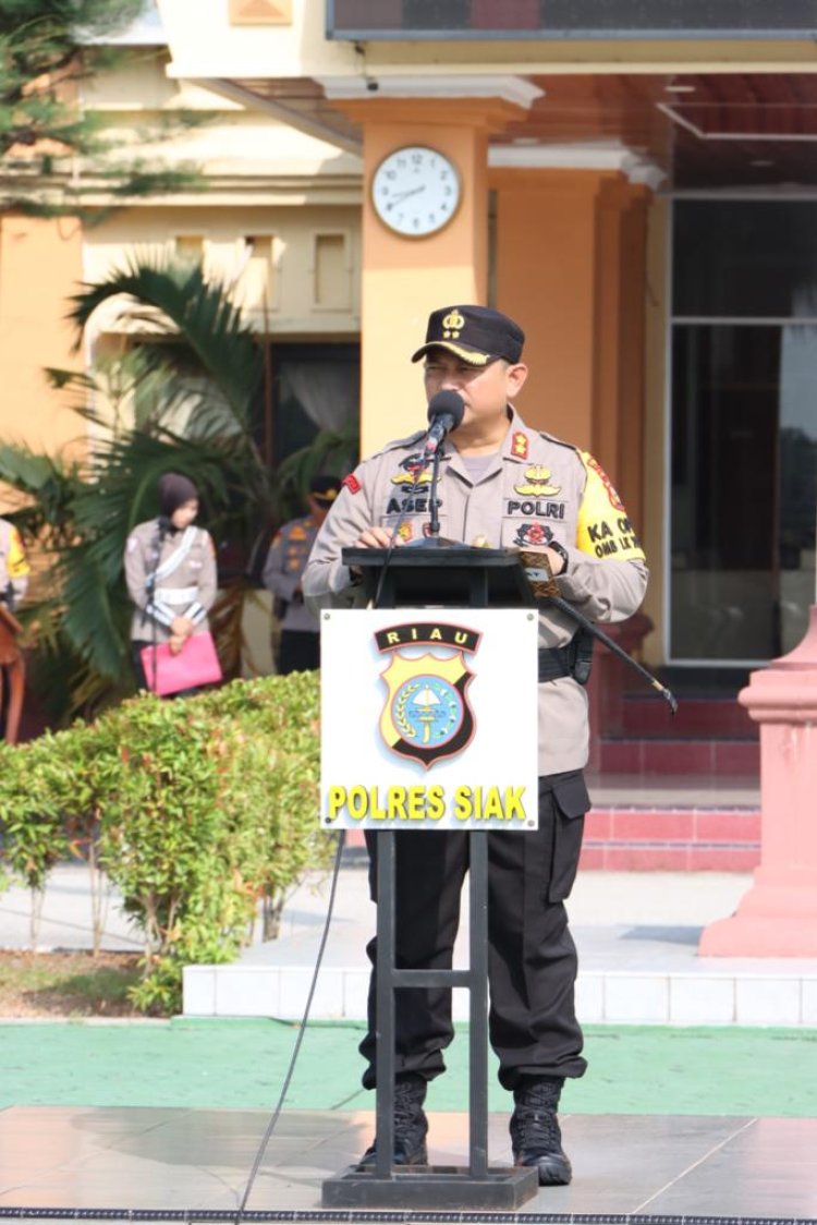 Kapolres Siak AKBP Asep Sujarwadi Pimpin Upacara Pelantikan dan Serah Terima Jabatan Serta Pelepasan Purna Tugas Personil Polres Siak