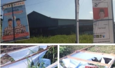 Rokan Hilir: Puluhan Baliho dan Spanduk Pasangan Bistamam-Jhoni Charles Dirusak, Paslon Tetap Tenang