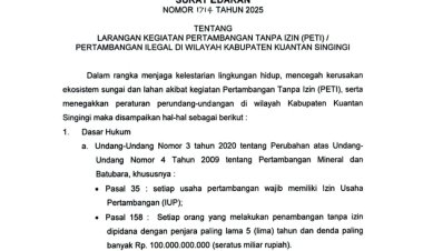 Bupati Kuansing Larang Tambang Ilegal, Soroti Kerugian Rp2,4 Triliun per Tahun