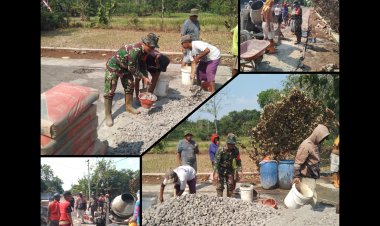 Babinsa Nogosari Gotong Royong Cor Jalan Desa Glonggong