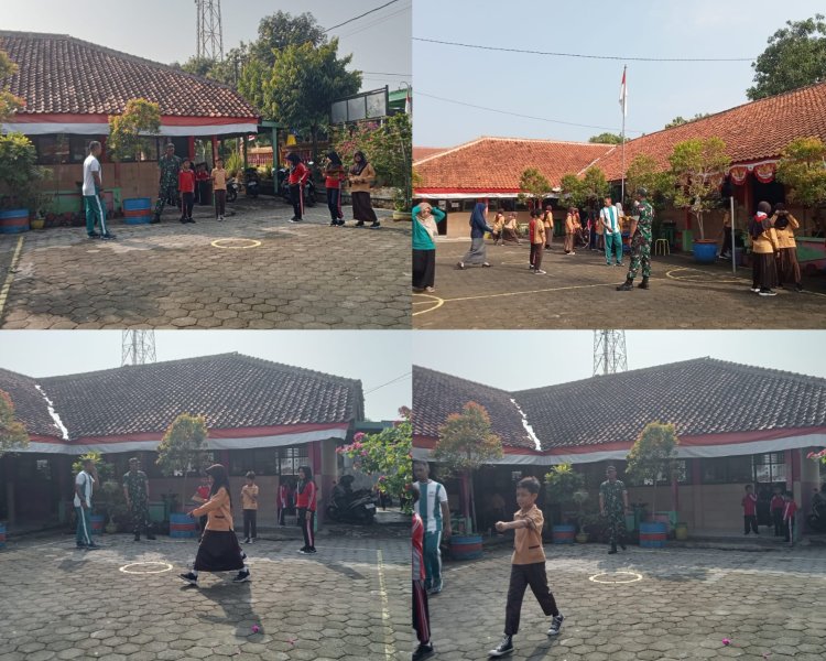 Babinsa Koramil Kemusu Latih Siswa SD Tata Cara Pengibaran Bendera