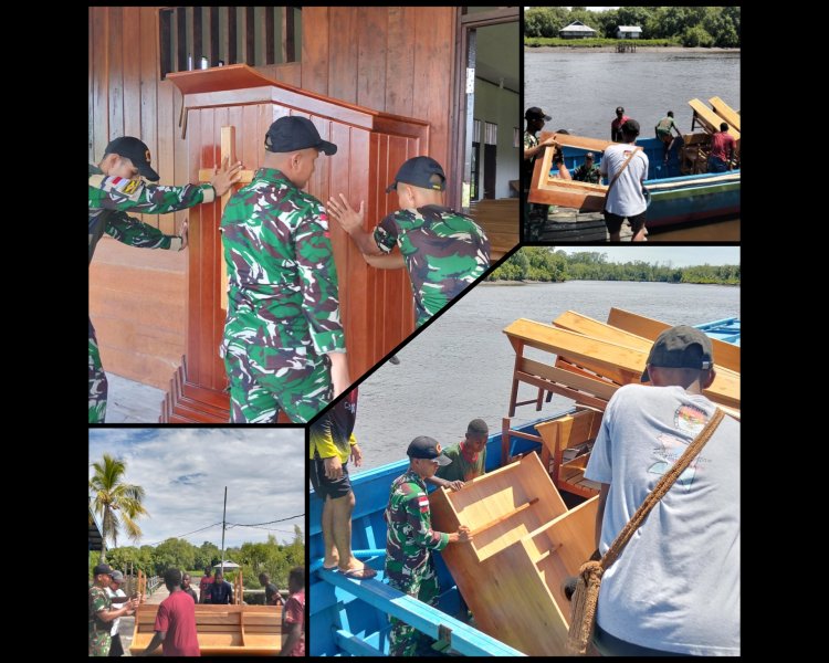 Satgas Yonif 123/Rajawali Bantu Kursi untuk GKI Kairos Basim